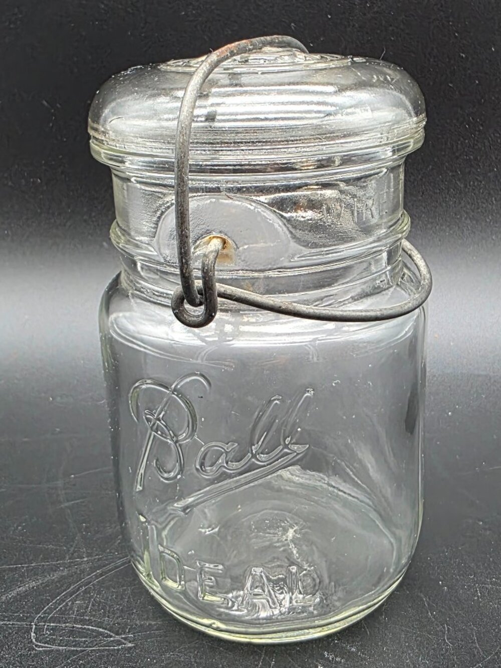 Vintage Ball Ideal Clear Glass 1-Pint (16 oz) Mason Canning Jar with Glass Lid &